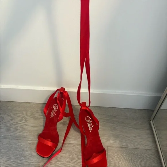 Pleaser Red Satin Heels - Picture 3 of 4
